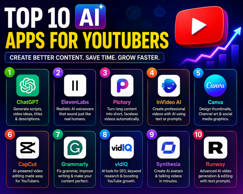 TOP 10 AI Apps for YouTubers